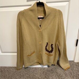 Vintage Horse Varsity Cardigan in Camel